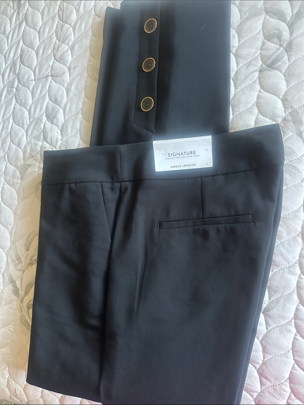 Ann Taylor Factory Black Ankle-Length Cropped Dress Pants with Gold Buttons